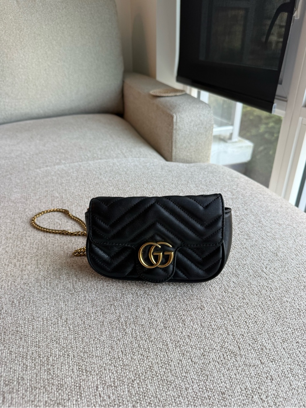 Gucci Black Quilted Mini Shoulder Bag with Gold Double G